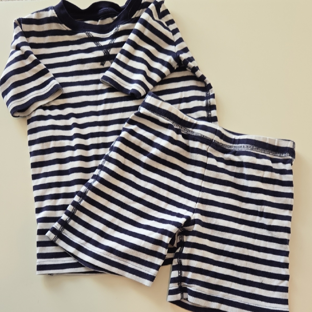 Primary Striped Kids Cotton Pajamas - Navy and White Size 6-7
